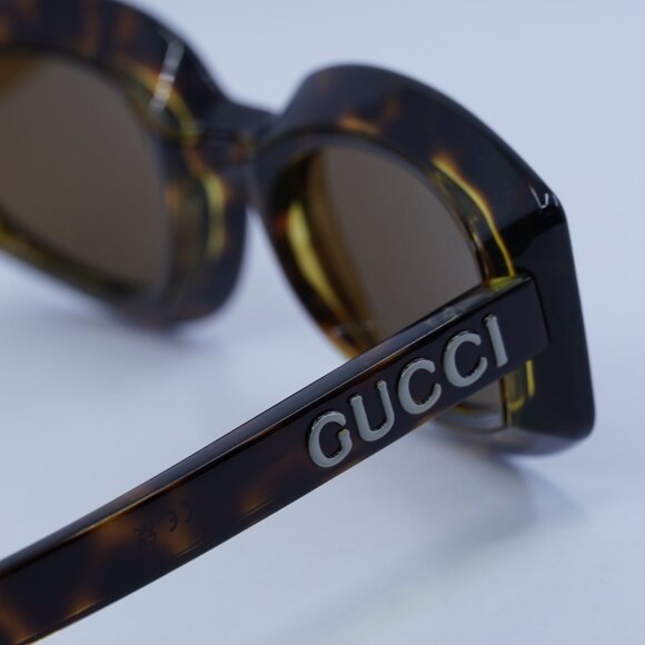 Gucci GG1719S 002 Sunglasses Light Havana with Yellow Geometric Frame - Picture 5 of 11